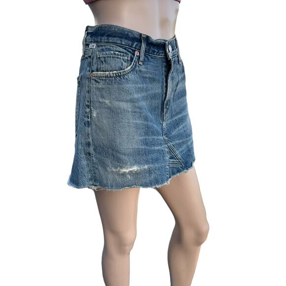 New Citizens Of Humanity Cutoff Hem Green Point Jean Denim Mini Skirt Size 27 - Picture 4 of 13